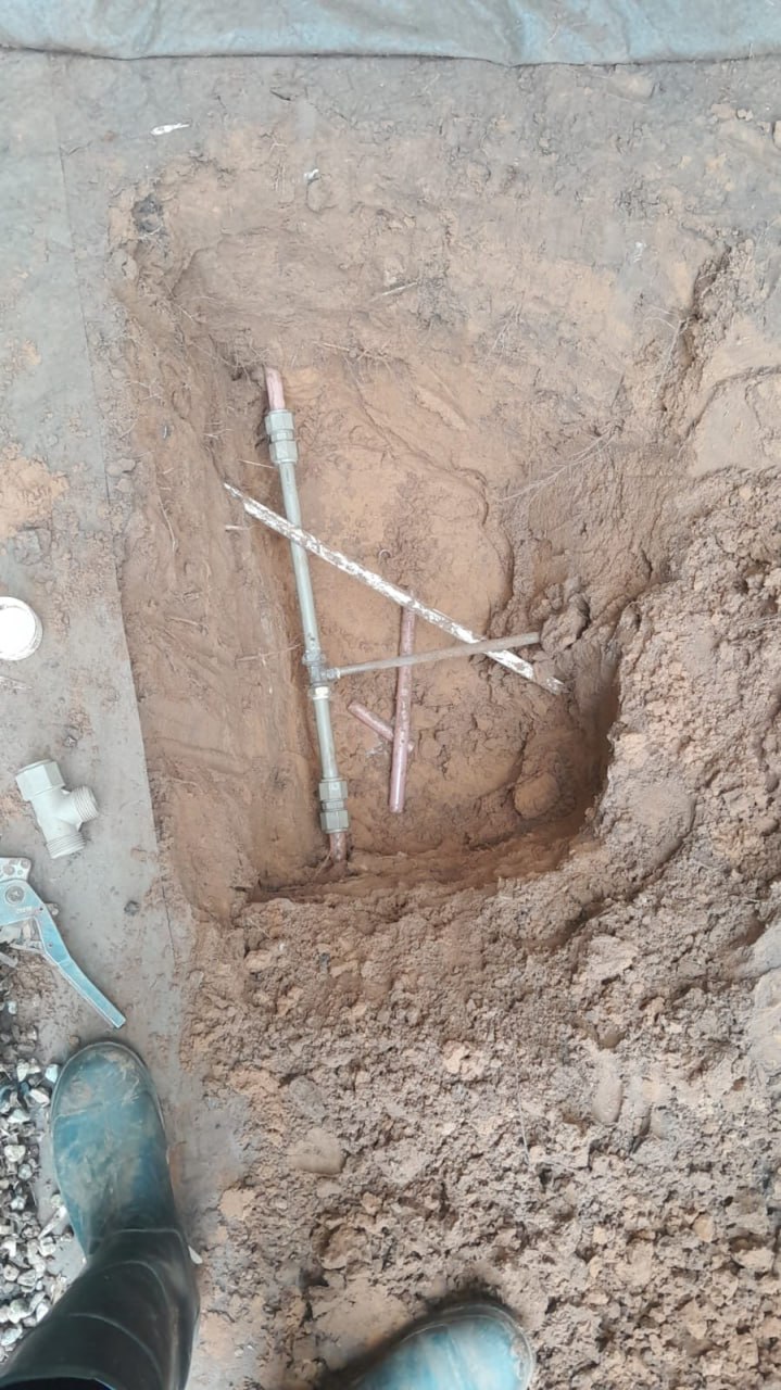 ERS burst pipe repair with pipework exposed for testing